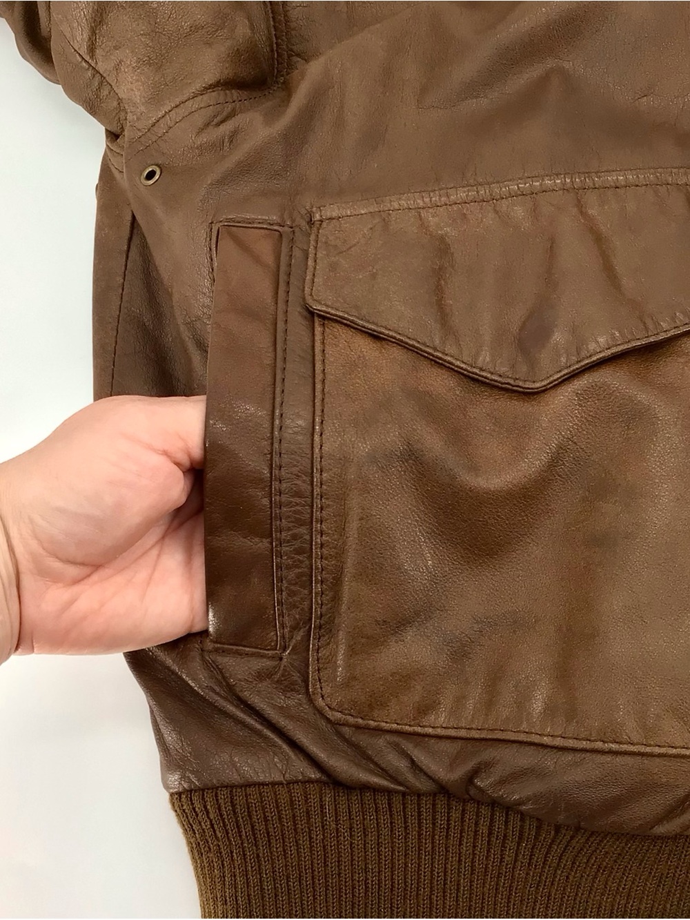 Hunters Vintage Run Bomber Jacket Mens Brown Leather Map Lining Full Zip Medium - Picture 13 of 16